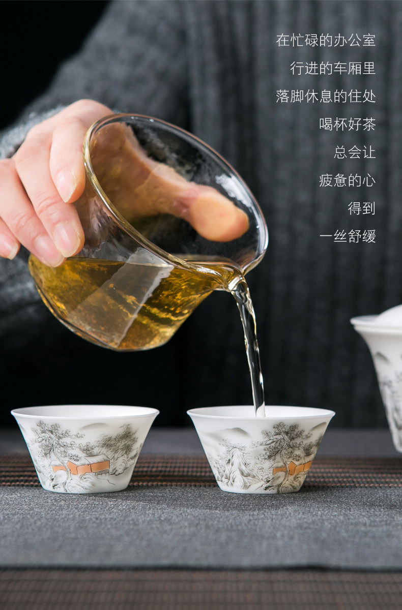 Jingdezhen travel suet jade white porcelain tea set suit portable package crack cup a pot of 2 cup filter tea tureen