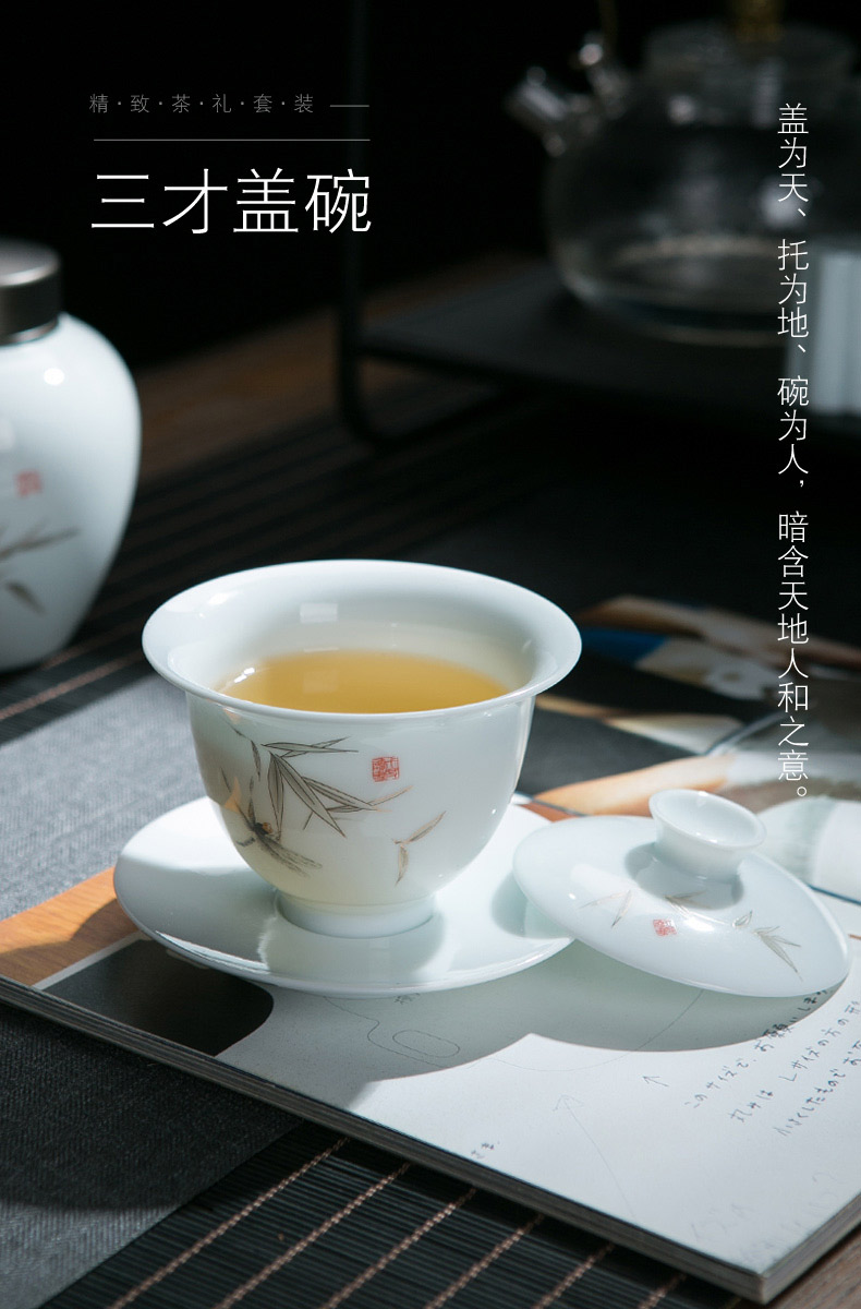 Jingdezhen tea kungfu tea set a complete set of home sitting room is contracted and I ceramic tea cup tea pot