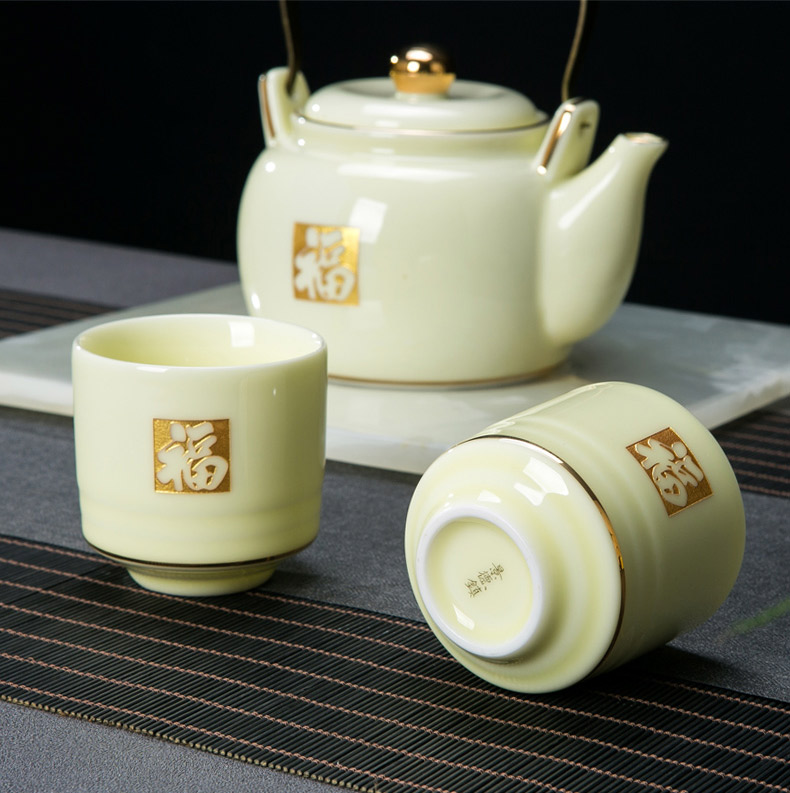 Suet jade carved white porcelain paint was suit home sitting room jingdezhen ceramic cups large teapot