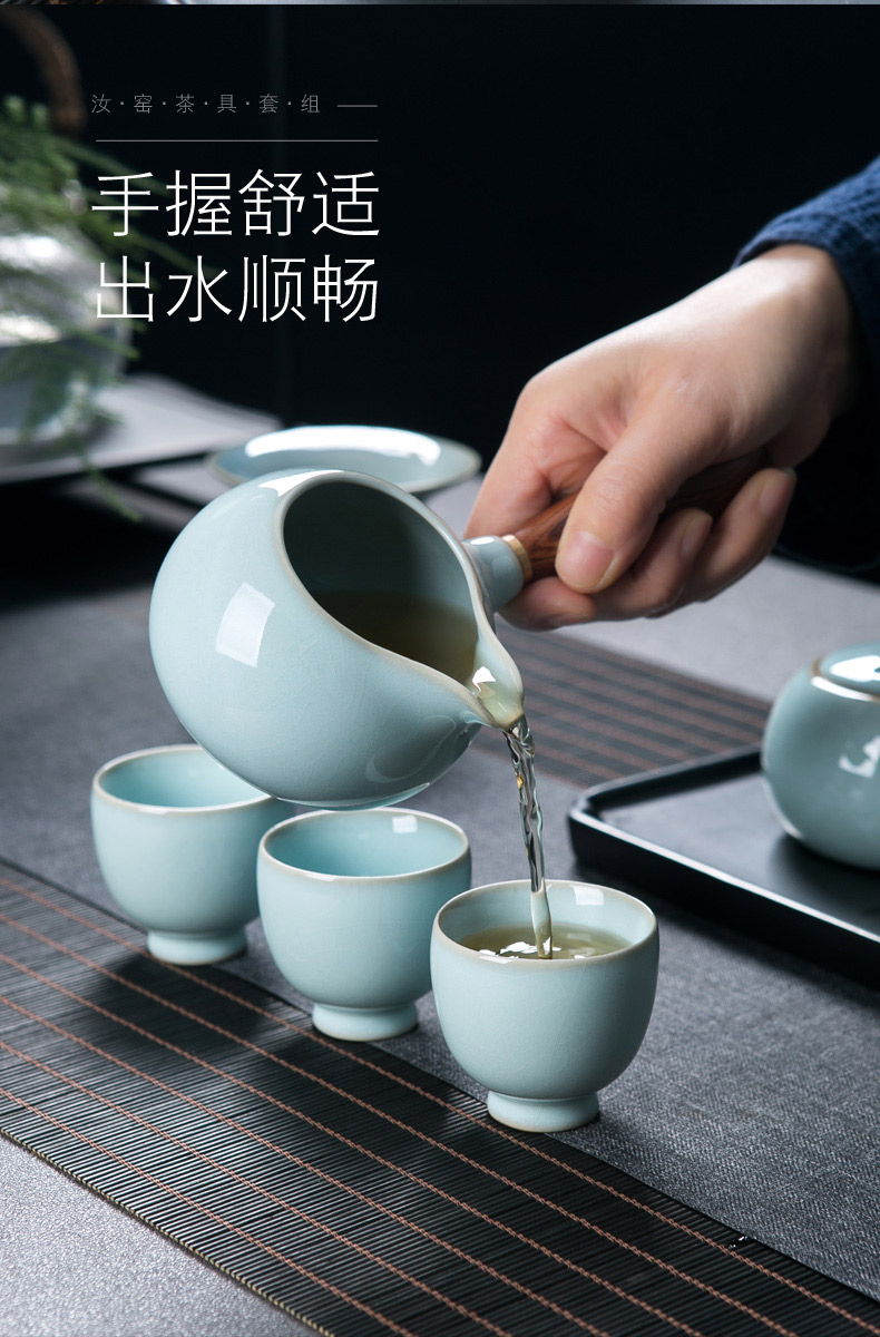 Your up kung fu tea set home sitting room of jingdezhen ceramic ice cracked piece of Your porcelain pot of tea cup side