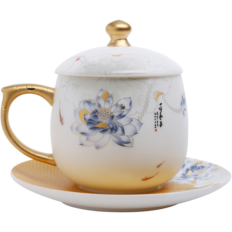 Jingdezhen tea cups separation ceramic tea tea cup of the see colour filter office cup with handle gift gift box