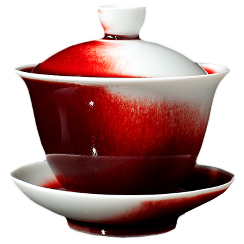 Jingdezhen ceramic up red ice crack glaze on only three tureen kung fu tea cups domestic tea bowl of tea