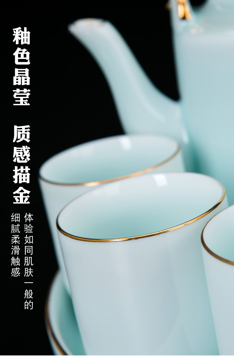 Jingdezhen ceramic tea set suit household contracted sitting room teapot large shadow celadon girder pot of tea set