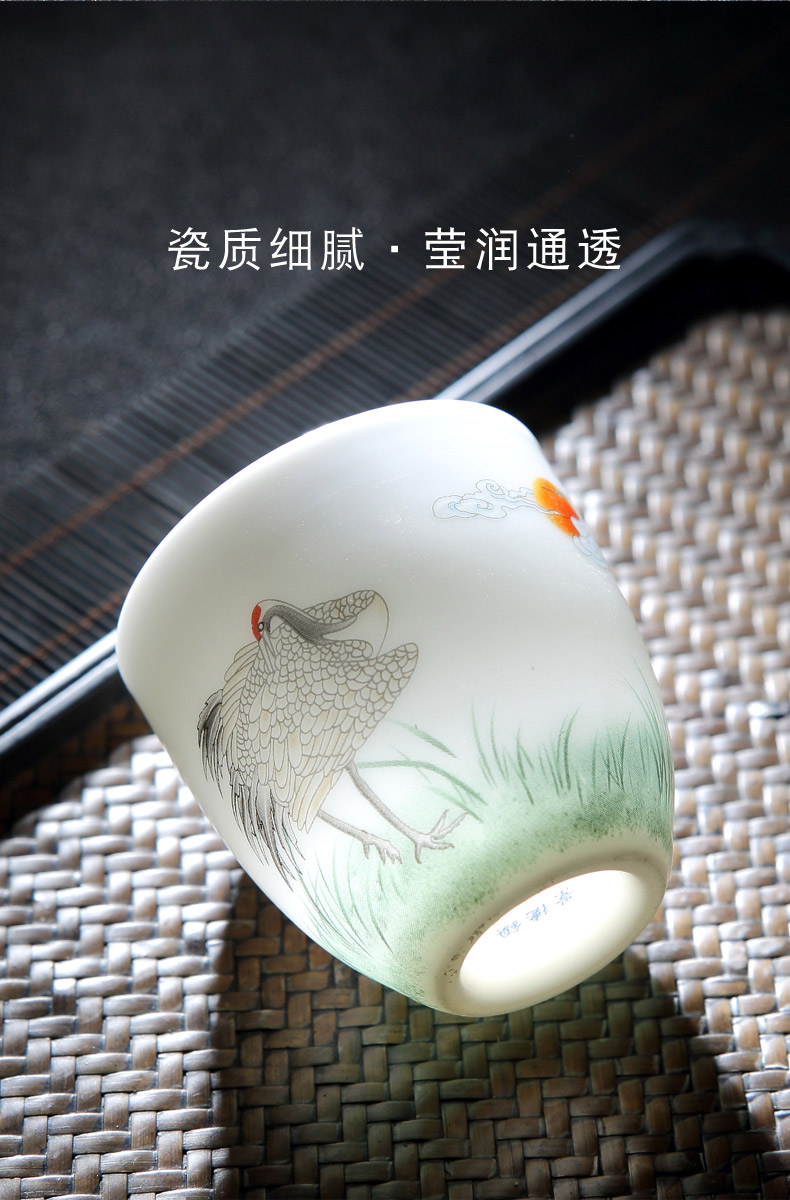 Suet jade porcelain kung fu tea set suits for Chinese style home office of a complete set of jingdezhen ceramic tea lid bowl