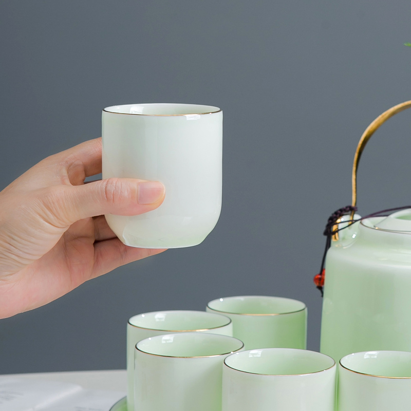 Jingdezhen ceramic tea set suit household contracted sitting room teapot large shadow celadon girder pot of tea set
