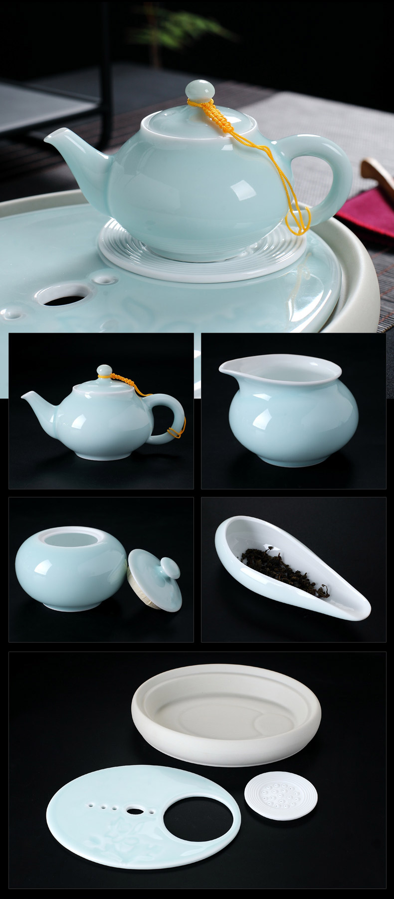 Jingdezhen tea set ceramic kunfu tea tea tea tray of a complete set of celadon teapot teacup of a complete set of many people