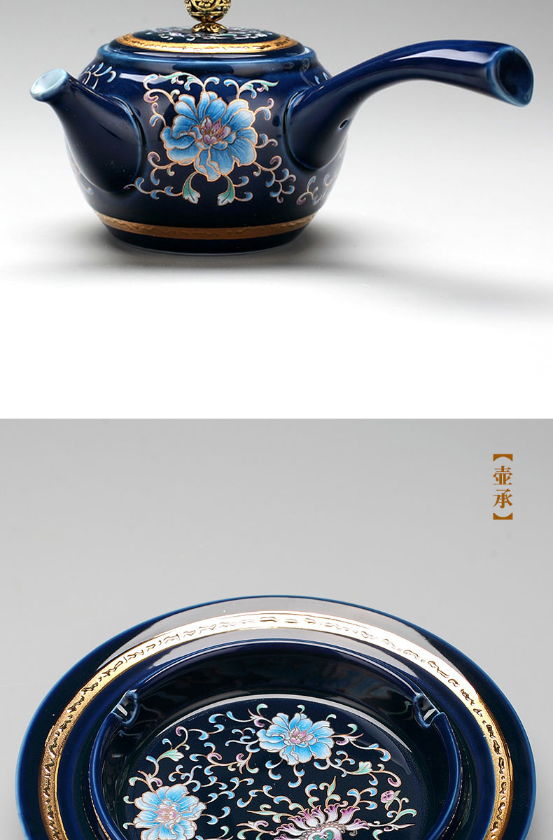 Jingdezhen offering blue paint work tea set of household ceramic teapot three cups tureen large tea tray