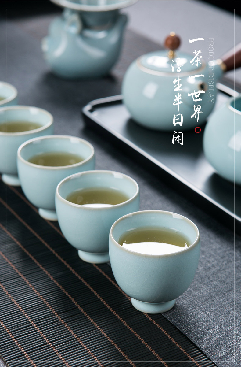 Your up kung fu tea set home sitting room of jingdezhen ceramic ice cracked piece of Your porcelain pot of tea cup side