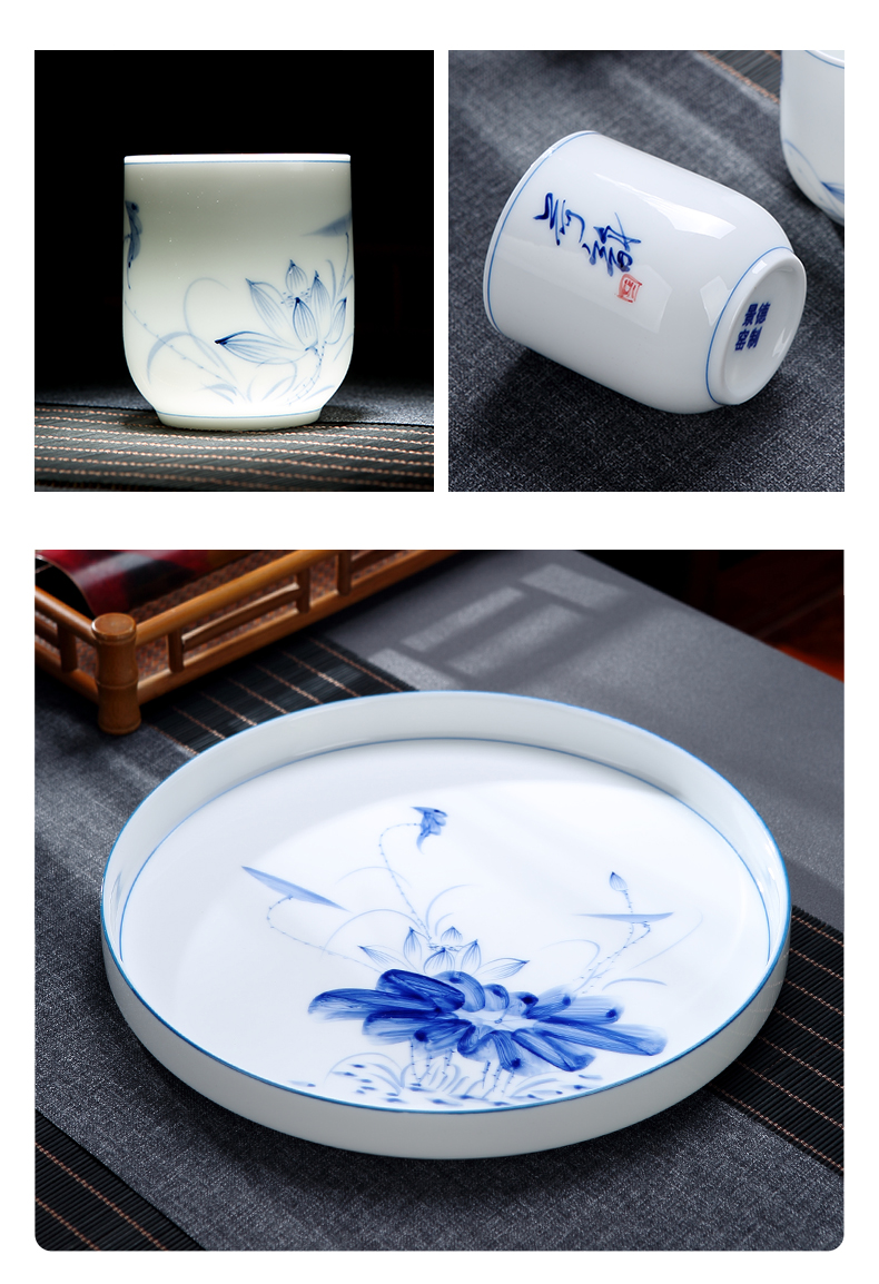 Jingdezhen hand - made porcelain of kung fu tea set suit small household of Chinese style ceramic girder pot cup teapot tea tray