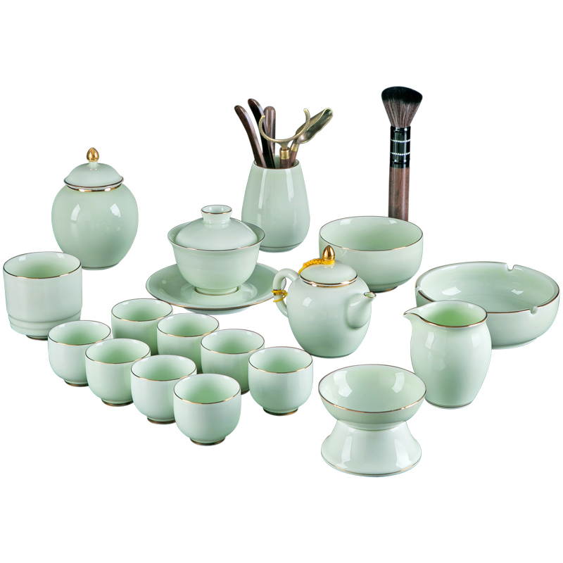 Tea is made of a complete set of kung fu Tea set household contracted jingdezhen celadon paint ceramic cups tureen Tea POTS