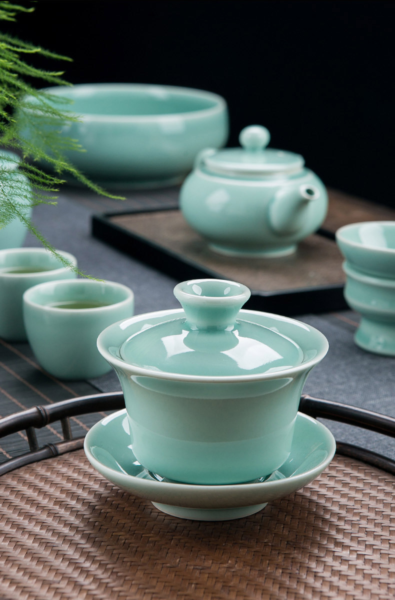 Jingdezhen color glaze celadon ceramic kunfu tea tureen tea set suit household contracted sitting room of a complete set of tea