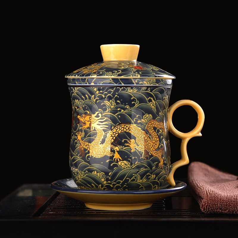 Jingdezhen ceramic cups with cover filtration separation of tea tea cup of domestic large capacity office tea cups