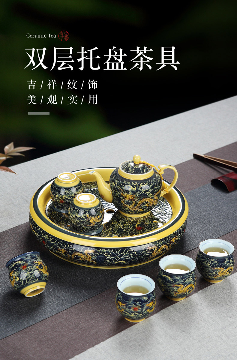 Jingdezhen ceramic kung fu tea set home sitting room of a complete set of double anti hot filter teapot tea tray cups