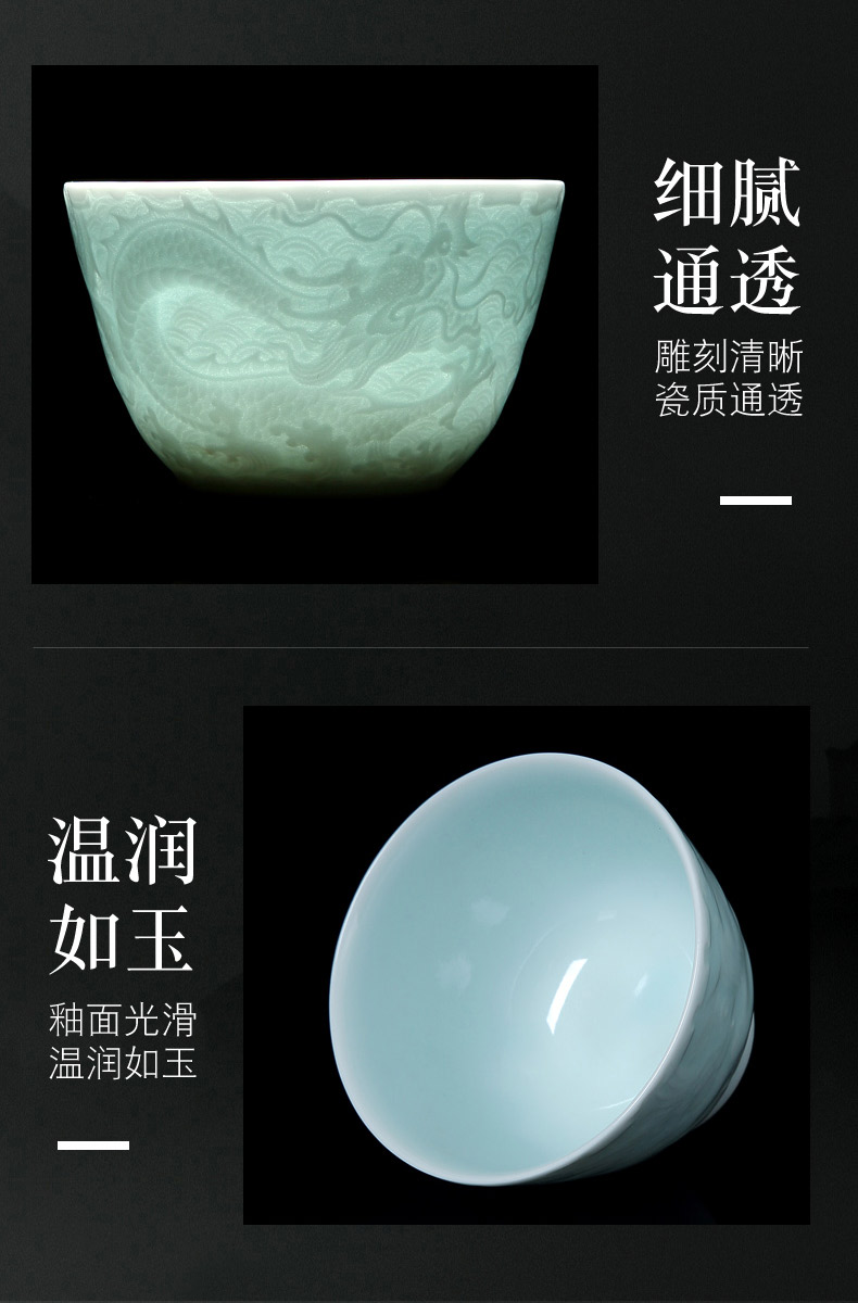 Jingdezhen ceramic kung fu noggin single master cup relief the see colour white porcelain tea sample tea cup by hand