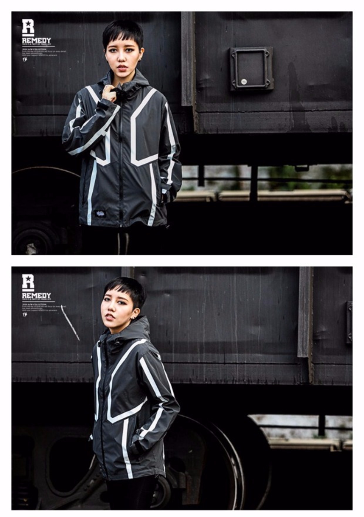 REMEDY nguyên bản mùa thu và mùa đông Áo khoác phản quang 3M in áo gió trùm đầu áo len áo gió hoodie