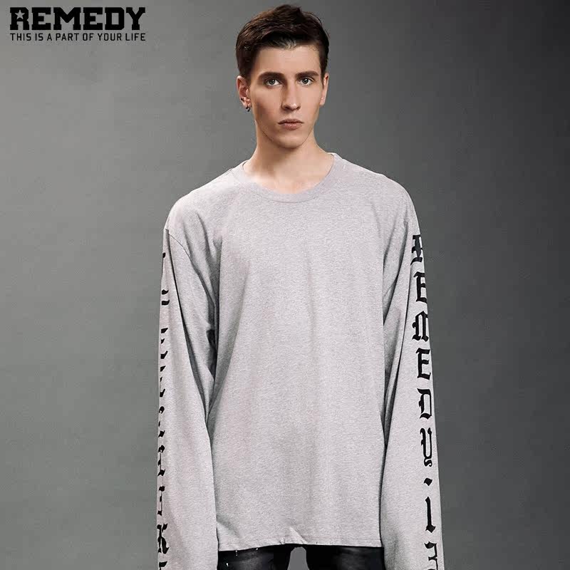 REMEDY潮牌 2016秋冬新款高街 百搭街头字母印花宽松圆领T桖 男潮