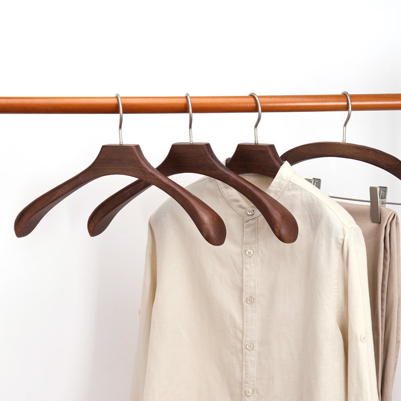Solid Wood Clothes Hanger Home Wide Shoulder Clothes Rack Wood Light Lavish Clothes Hung Hooks Non-slip Anti-Shoulder Corner Big Clothes Rack