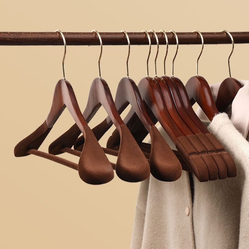Flocking hanger home solid wood wide shoulders thickened coat suit sweater fur clothes rack non-slip clothes hanger support