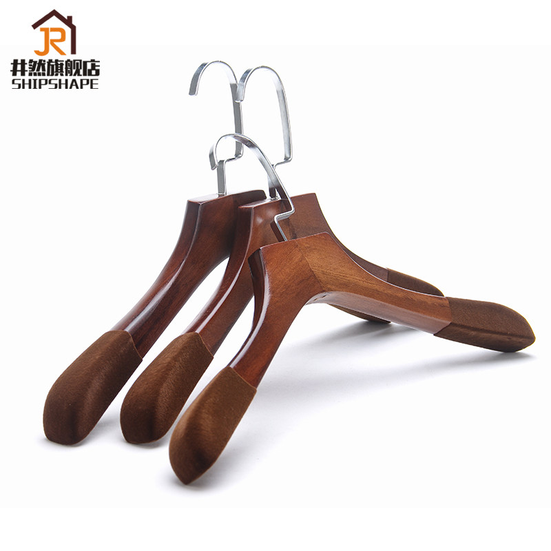 Sweater hanger household wardrobe flocked non-slip anti-skid anti-shoulder corner women's clothing store solid wood adhesive hook wooden clothing hanging