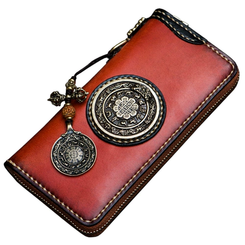 Классический кожаный бумажник, длинная латунная маленькая сумка клатч с молнией