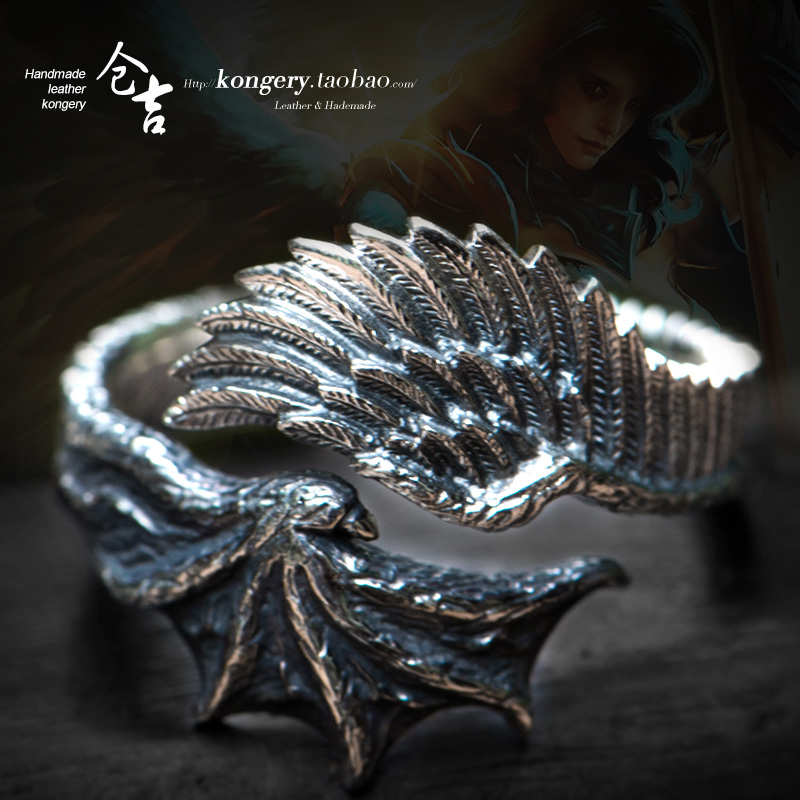 Kurji handmade 925 silver ring male and female couple to ring ring angel devil opening ring to send girlfriend gift