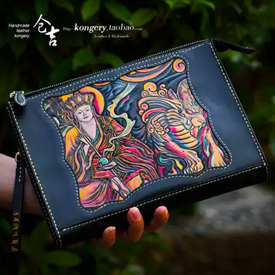 Cangji handmade envelope men and women Chinese style leather carved Gabo clutch leather briefcase