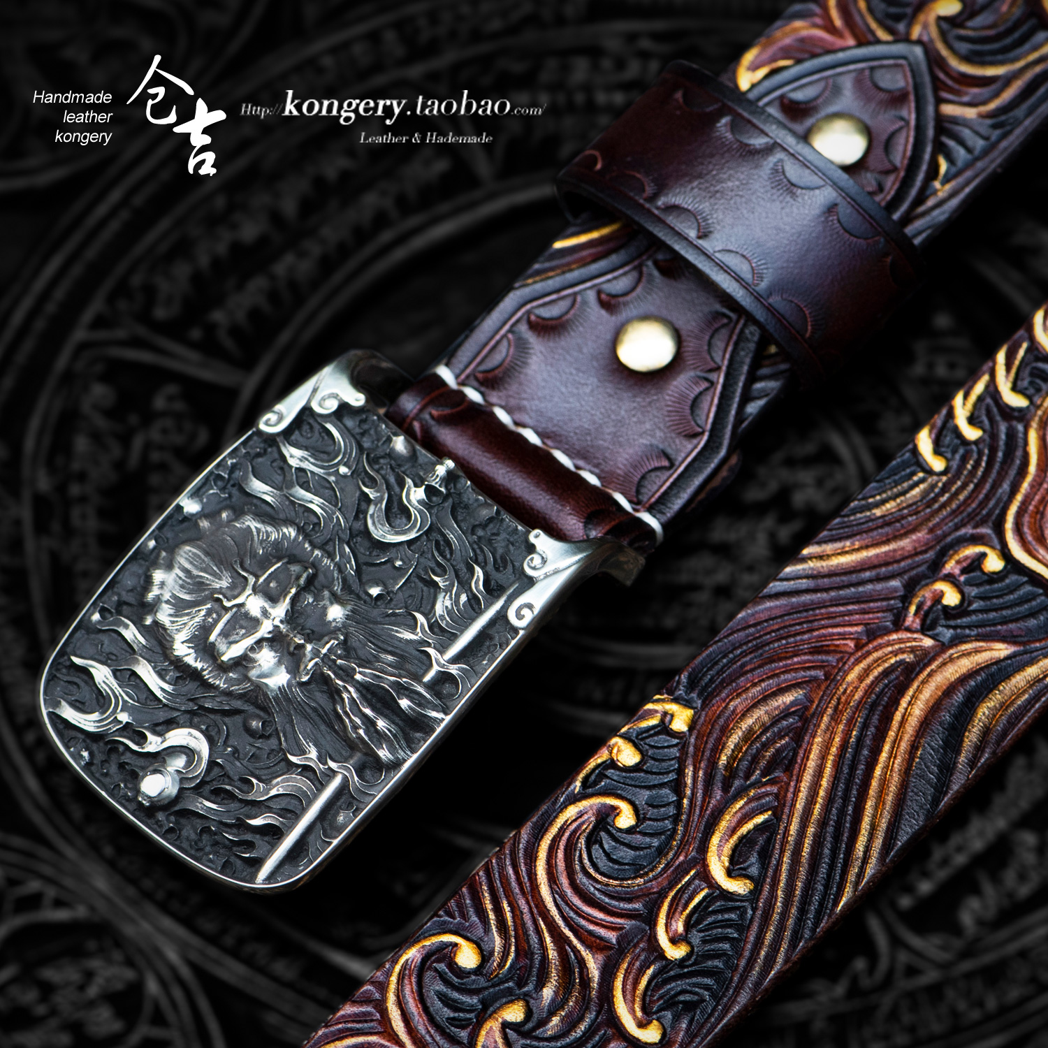 Kurgy handmade belt for men's copper Anti Allergy Genuine Leather Leather Sculpture Sun Epiphany Leather Leather Leather Leather Pants Belts