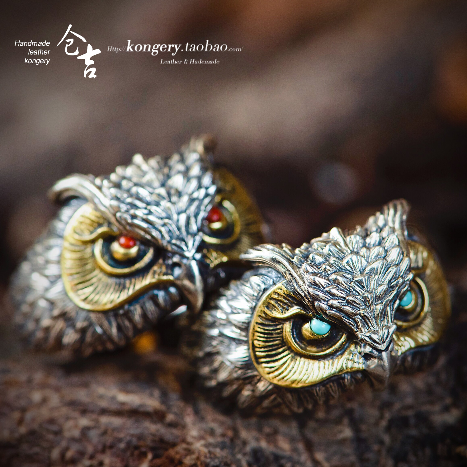 Smart cat head eagle bunggie handmade ring S925 silver male and female opening index finger ring ring ring retro engraving silver decoration