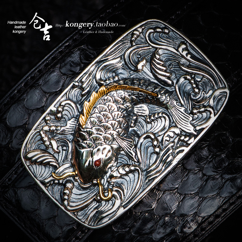 Kurayoshi handmade snakeskin belt carp 925 sterling silver buckle men's leather custom belt light luxury high-end gifts