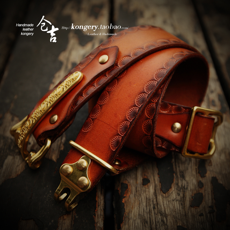 Kurayoshi handmade retro casual wild cavalry belt Men's cavalry belt Leather knight belt first layer cowhide belt