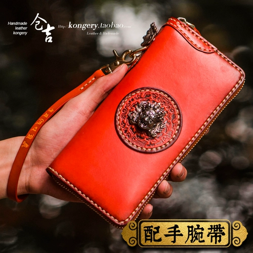 Мужской длинный бумажник, ретро сумка через плечо для отдыха с молнией, «сделай сам», из натуральной кожи