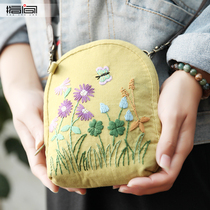 Between the fingers hand embroidery diy material bag Fabric embroidery crossbody bag Creative production storage change cosmetic bag