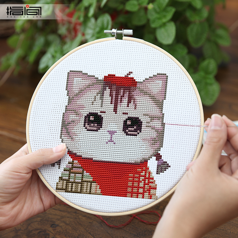 Interfinger Cross Stitch Kit Handmade Diy Making New Hands Beginner Beginner Toddler Cloth Art Embroidery Hung Painting Material Bag