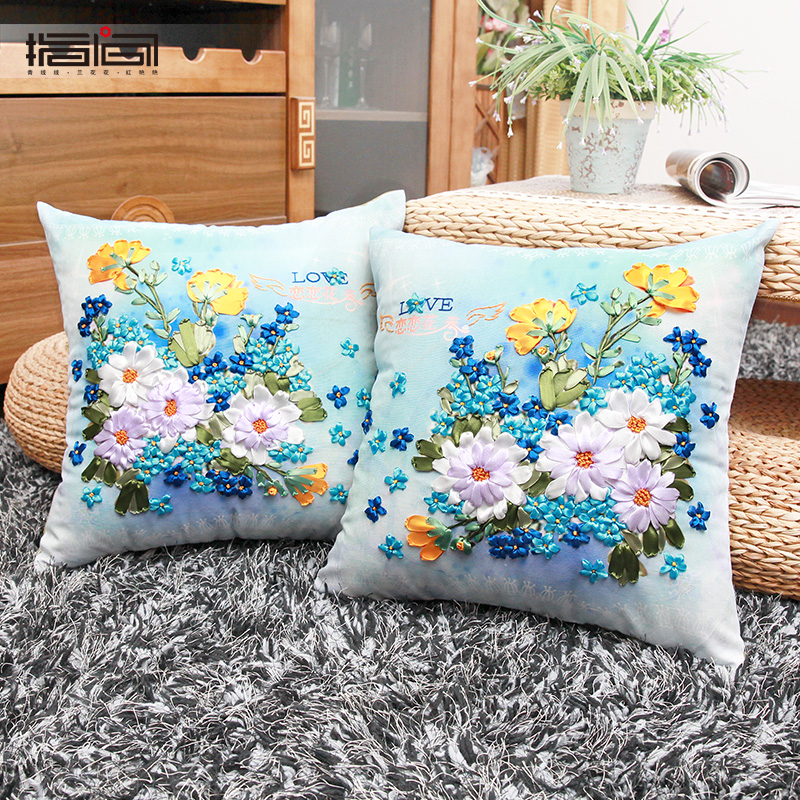 Interfinger lace with embroidered pillow cross embroidered sofa leaning against pillow cover Living room Bedroom Book Room Car Pillow DIY Solid Embroidered Cushion