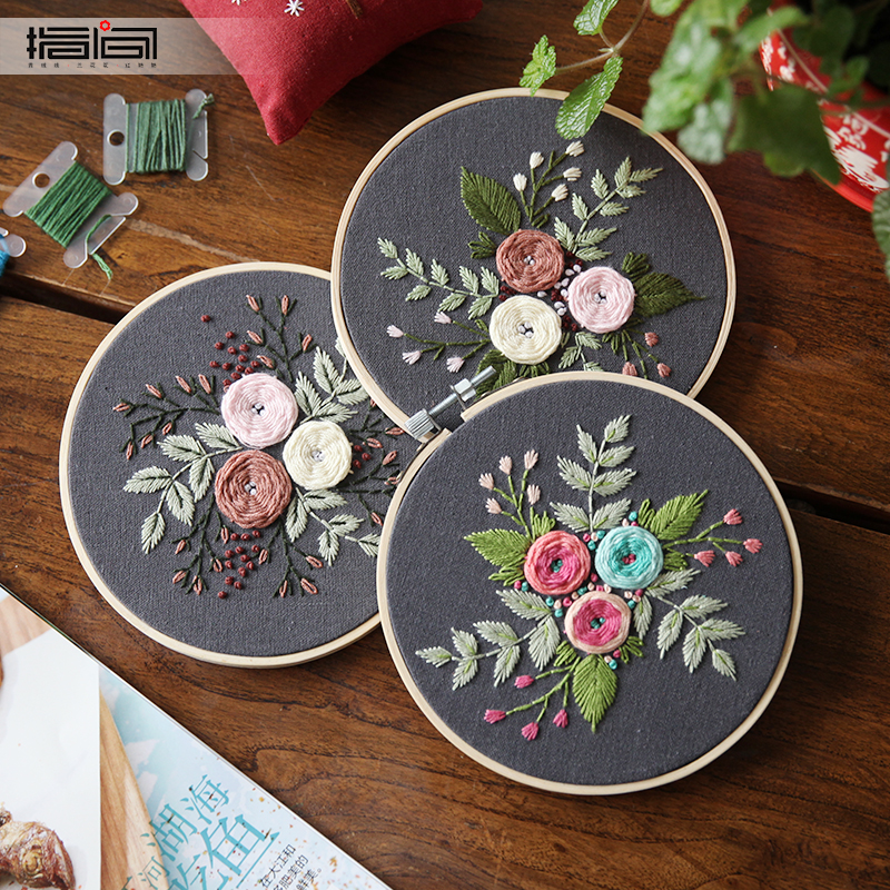 Between the fingers European embroidery diy material package Handmade creative beginner cloth art kit Simple plant flower 3d