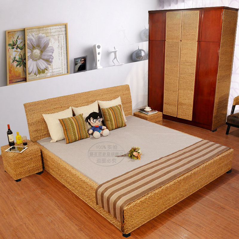 Southeast Asia Rattan Furniture Folk Rattan Bed Hotel Bed guesthouses Intermarked furniture Single sets Double beds Chinese furniture-Taobao