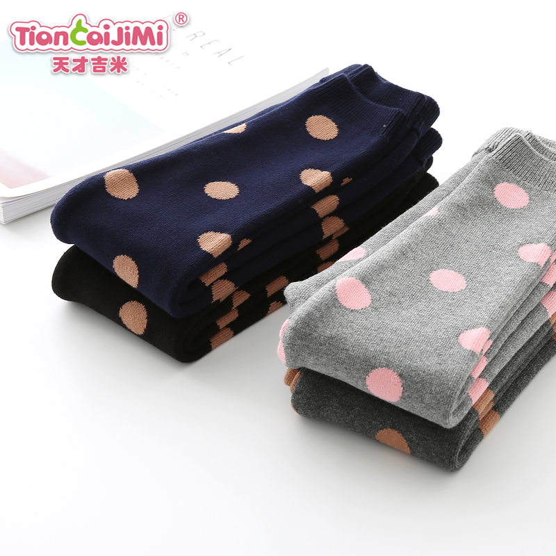 Girls' double-layer thick woolen leggings children's knit slim stretch pants Korean version baby wave dot warm wool pants