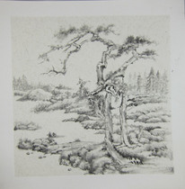 Imitation Yuan Wuzhen Shuangsongtu works Pure hand painting Shengxuan fan surface Chinese painting decoration customized to send customers 38*38cm