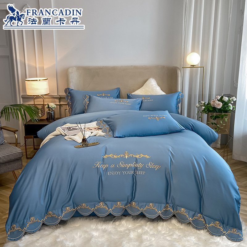 Flangkadan pure cotton four piece cotton simple embroidery pure color set sheet all cotton spring and autumn bed supplies 4