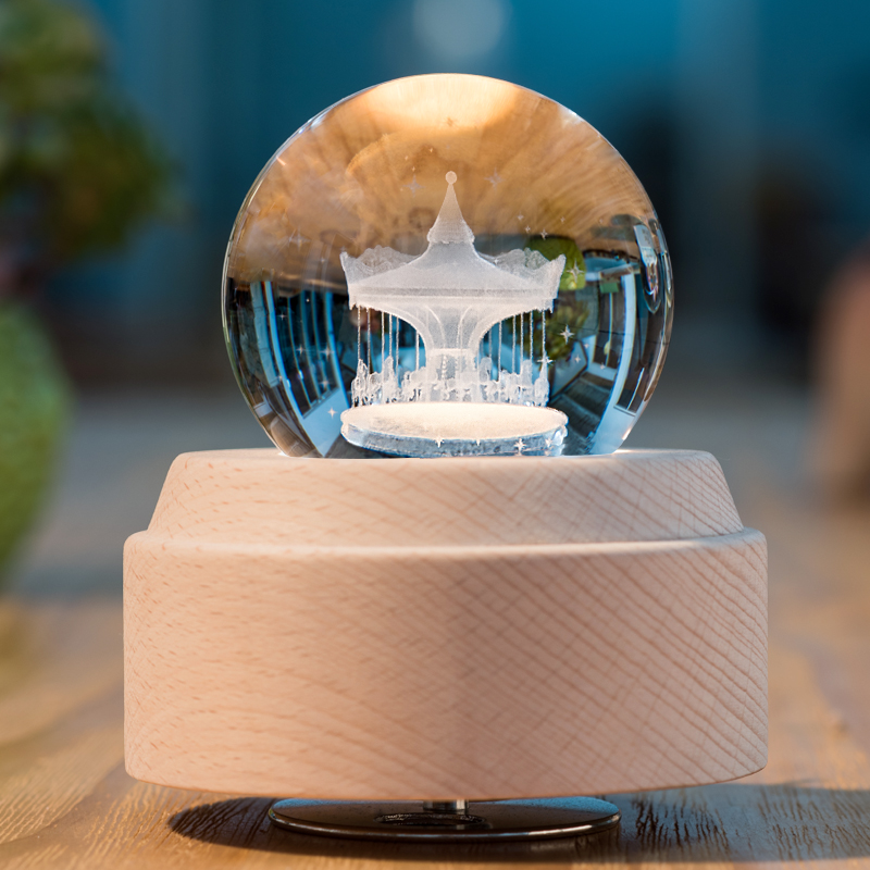 Crystal ball music box diy music box Night light Merry-go-round decoration Girl heart send Girlfriend Valentine's Day gift