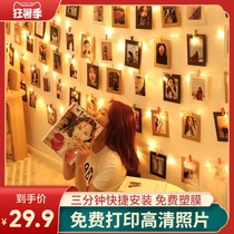 Photo wall ins decorative hemp rope clip Photo frame wall Creative personality combination Hanging wall Net red free punch room