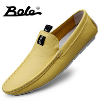 Mens Bean shoes 2021 autumn new leather soft soled casual leather shoes mens one pedal lazy driving shoes