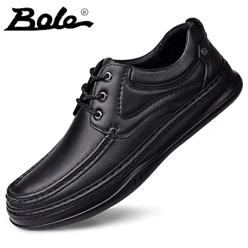 Male leather leather cotton shoes Men's middle-aged Black Head layer Bull Leather Daddy Shoes Soft Leather Soft Bottom Men Casual Leather Shoes Man