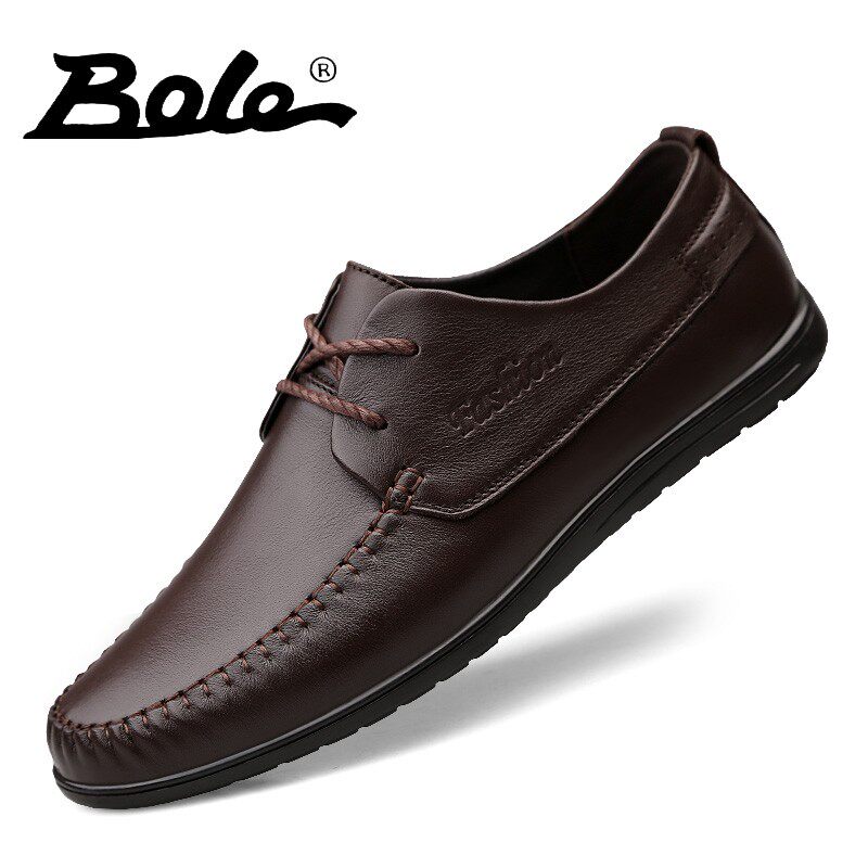 Men Leather Shoes Head Layer Cow Leather Casual Leather Shoes Men Genuine Leather Business Positive Dress Lace Men Shoes Soft Bottom Soft Leather Working Shoes 