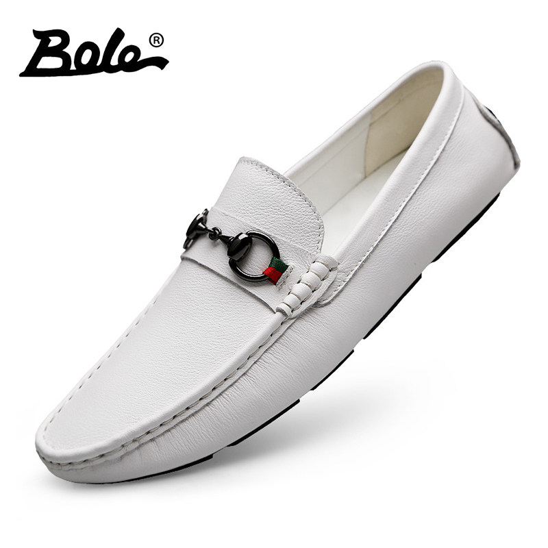 Bean Shoes Men's Leather Trends 2022 New Men Casual White Color White Shoes A Foot Pedal Soft Leather Soft Bottom Driving Shoes