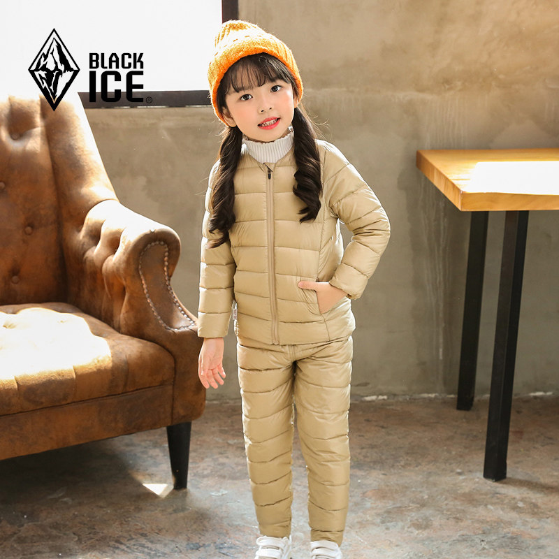 Black Ice Baby Winter Warm Down Underwear Set Boys Girls Lightweight Leggings Down Pants Children Down Jacket