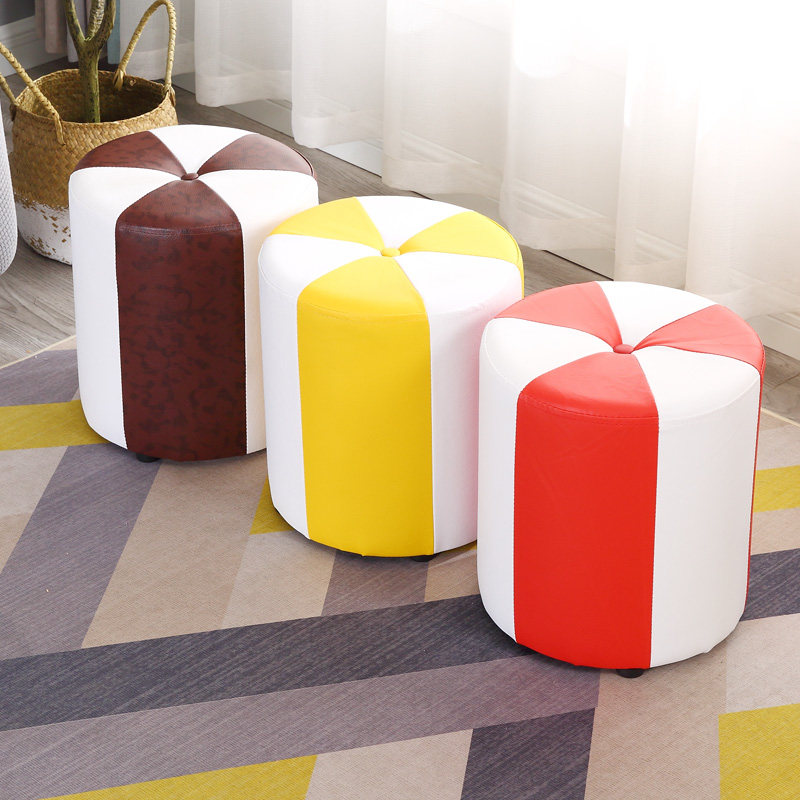 Changing shoes stool sofa Stool Drawing Room Pipier Creativity Small Bench Solid Wood Round Stool Home Small Stool Leather Stool Makeup Chair