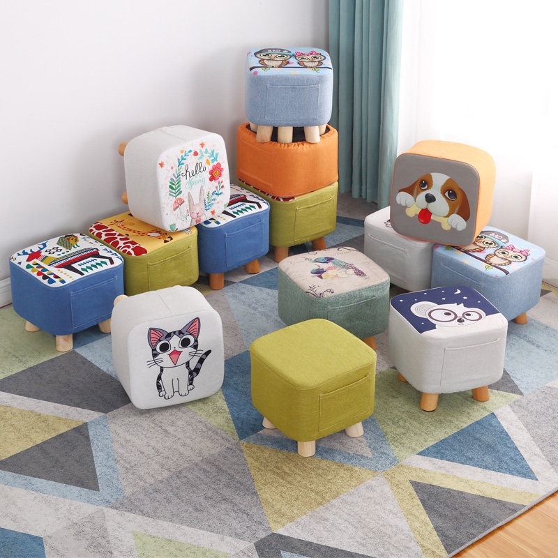 Solid wood stool, small square stool, coffee table, low stool, home fabric sofa, living room door, Nordic changing shoes, low pier