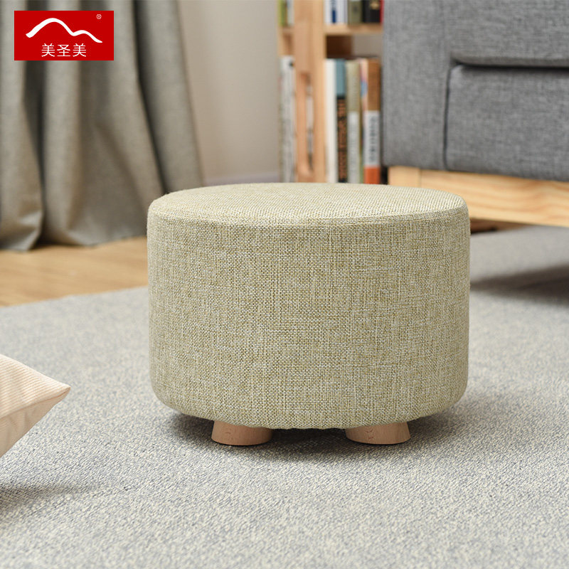 Meishengmei solid wood low stool change shoe stool fashion wear shoe stool round stool home sofa stool bench fabric small stool
