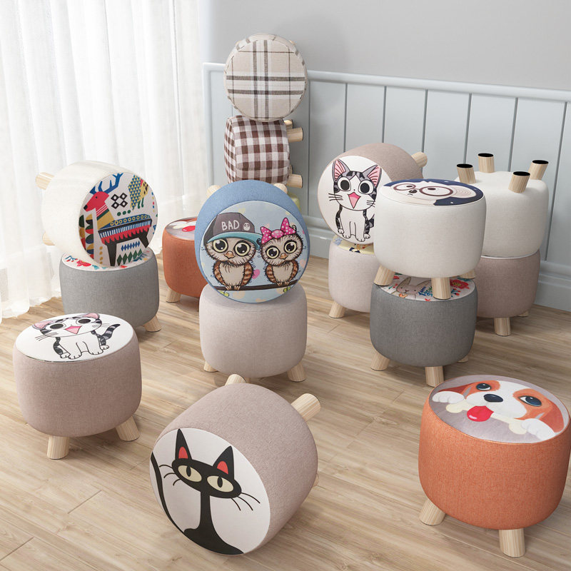 Small Stool Home Solid Wood Small Chair Cloth Art Changing Shoes Stool Living-room Small Bench Creative Round Stool Children Sofa Short Stool